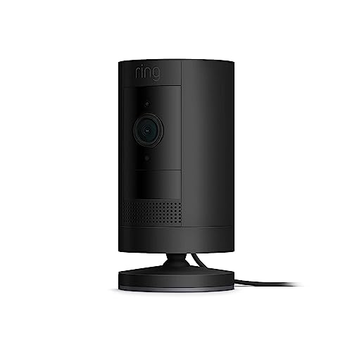 Ring Stick Up Cam Plug-In – HD security camera with two-way talk, Works with Alexa – Black