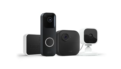 Blink Whole Home Bundle – Video Doorbell system (black), Outdoor 4 camera (black), and Mini camera (white) | HD video, motion detection, Works with Alexa