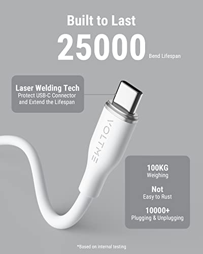 VOLTME 60W USB C to USB C Cable 3.3ft/1M, USB 2.0 Type C Charging Cable Fast Charge Cord for MacBook Pro 2020/2019, iPad Pro 2020/2019, iPad Air 4/5, MacBook Air 2020/2019, Galaxy S21, Switch (White)