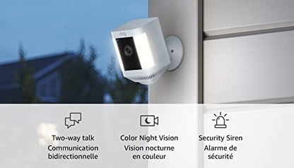 Ring Spotlight Cam Plus, Battery | Two-Way Talk, Colour Night Vision, and Security Siren (2022 release) - White