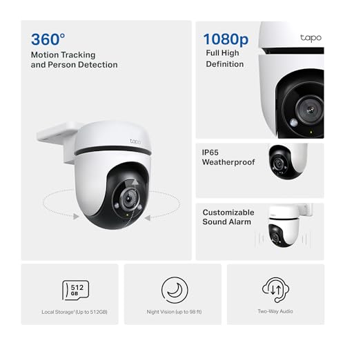 TP-Link Tapo 1080p Pan/Tilt Outdoor Wired Security Wi-Fi Camera, 360° Visual Coverage, Up to 98ft Night Vision, Motion/Person Detection, Physical Privacy Mode, Works w/Alexa &Google Home(Tapo C500)