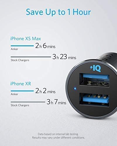 Anker 320 Car Charger (24W II), Mini Aluminum Alloy Dual USB with Blue LED for iPhone15 14 13 12 Series, iPad Pro/Air 2/Mini, Galaxy and More - Not Compatible with Quick Charge