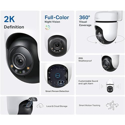 TP-Link Tapo 2K QHD Pan/Tilt Outdoor Wired Security Wi-Fi Camera, 360° Visual Coverage, Full-Color Night Vision Up to 98ft, Smart Motion Tracking, Person Detection,Physical Privacy Mode(Tapo C510W)