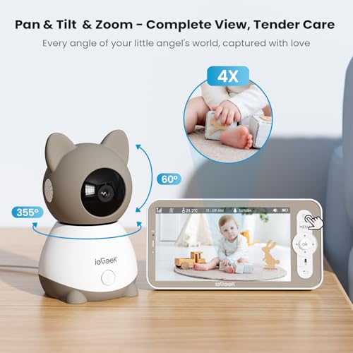 ieGeek - 2K Baby Camera Monitor & Smart Video Audio Monitor with 5" Screen, Night Vision, Two-Way Talk, Crying & Motion Detection, Sensor