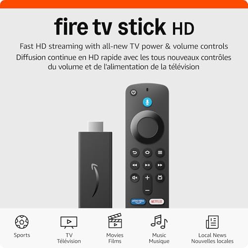 Amazon Fire TV Stick HD, free and live TV, Alexa Voice Remote, smart home controls, HD streaming