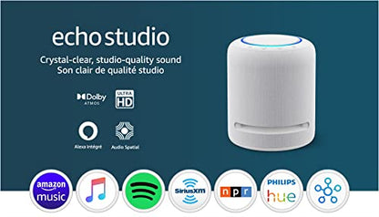 Echo Studio | Our best-sounding smart speaker ever - With Dolby Atmos, spatial audio processing technology, and Alexa | Glacier White