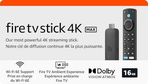 Amazon Fire TV Stick 4K Max streaming device, supports Wi-Fi 6E, free & live TV without cable or satellite