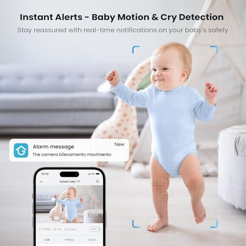 ieGeek - 2K Baby Camera Monitor & Smart Video Audio Monitor with 5" Screen, Night Vision, Two-Way Talk, Crying & Motion Detection, Sensor