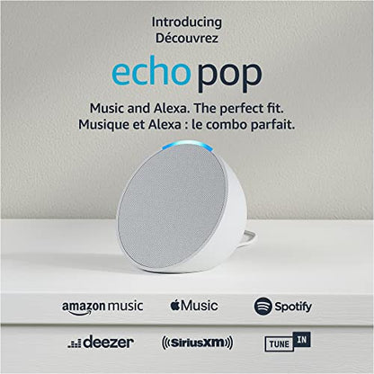 Echo Pop | Full sound compact smart speaker with Alexa | Glacier White