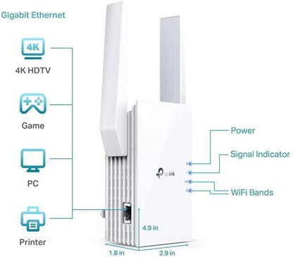 TP-Link AX3000 WiFi 6 Range Extender Internet Booster (RE705X) - Dual Band, AP Mode w/Gigabit Port, OFDMA, Beamforming, APP Setup, White