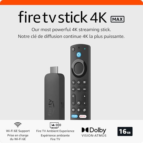 Amazon Fire TV Stick 4K Max streaming device, supports Wi-Fi 6E, free & live TV without cable or satellite