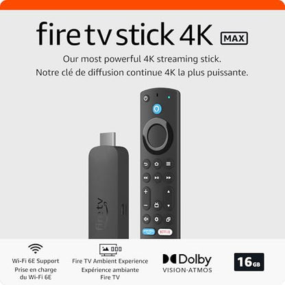 Amazon Fire TV Stick 4K Max streaming device, supports Wi-Fi 6E, free & live TV without cable or satellite