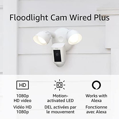 Ring Floodlight Cam Wired Plus with motion-activated 1080p HD video, White (2021 release)