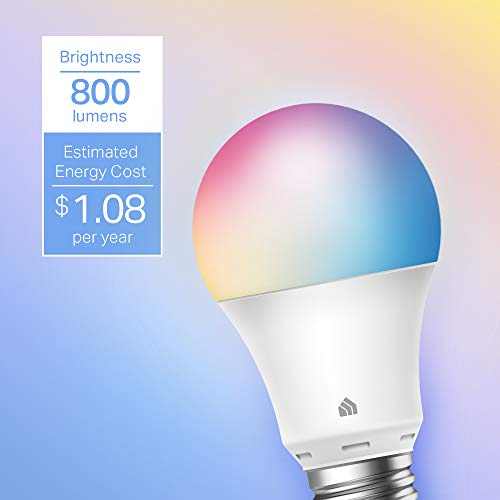Kasa Smart Light Bulbs, Full Colour Changing Dimmable Smart WiFi Bulbs Compatible with Alexa and Google Home, A19, 9W 800 Lumens,2.4Ghz only, No Hub Required, 2-Pack (KL125P2), Multicolour