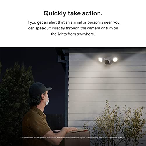 Google Nest Cam with Floodlight - Outdoor Camera - Floodlight Security Camera - Wired, Snow, 1 Count (Pack of 1)