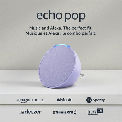 Amazon Echo Pop | Full sound compact smart speaker with Alexa | Lavender Bloom