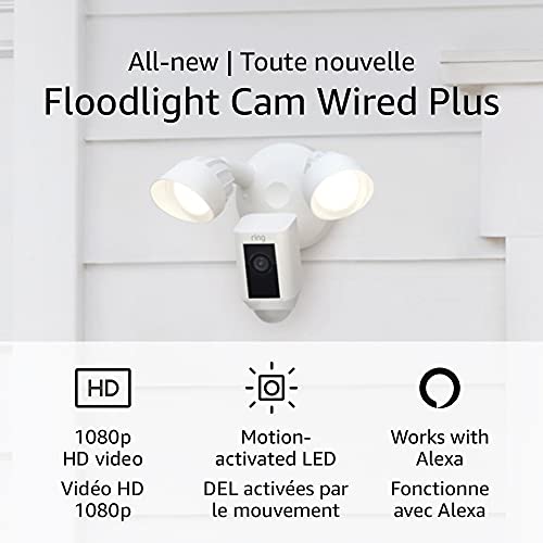 Ring Floodlight Cam Wired Plus with motion-activated 1080p HD video, White (2021 release)