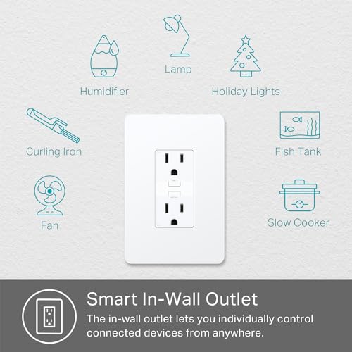 Kasa Smart In-Wall WiFi Outlet by TP-Link (KP200) - Neutral Wire and 2.4GHz Wi-Fi Connection Required, Works with Alexa, Echo and Google Home, No Hub Required, Remote Control, UL Certified White