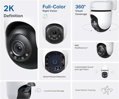 TP-Link Tapo 2K QHD Pan/Tilt Outdoor Wired Security Wi-Fi Camera, 360° Visual Coverage, Full-Color Night Vision Up to 98ft, Smart Motion Tracking, Person Detection,Physical Privacy Mode(Tapo C510W)