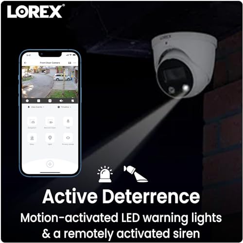 Lorex E893DD-E Indoor/Outdoor 4K Ultra HD Smart Deterrence IP Dome Camera with Smart Motion Detection Plus, 150ft Night Vision, CNV, 2.8mm, IP67, Audio, Works with N843, N844, N863B Series, White