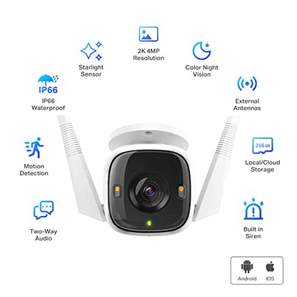 TP-Link Tapo 2K 4MP QHD Security Camera Outdoor Wired, Built-in Siren w/Startlight Sensor, IP66 Weatherproof, Motion/Person Detection, Works with Alexa & Google Home (Tapo C320WS)