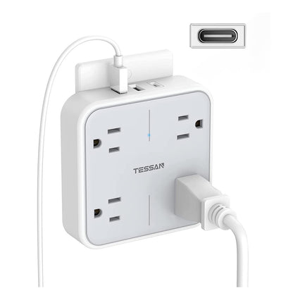 USB C Wall Outlet Splitter, TESSAN 4 Multi Plug Outlet Extender with 3 USB Ports(1 USB C), Multiple Power Plug Expander Surge Protector, USB Charger Hub for Home Office Dorm Room Essentials