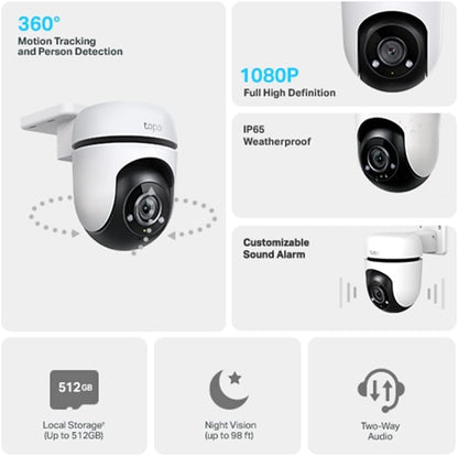 TP-Link Tapo 1080p Pan/Tilt Outdoor Wired Security Wi-Fi Camera, 360° Visual Coverage, Up to 98ft Night Vision, Motion/Person Detection, Physical Privacy Mode, Works w/Alexa &Google Home(Tapo C500)