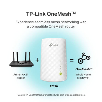 TP-Link AC750 WiFi Extender (RE220) - Covers Up to 1,200 Sq.ft and 20 Devices, Up to 750Mbps, Dual Band WiFi Range Extender, WiFi Booster to Extend Range of WiFi Internet Connection