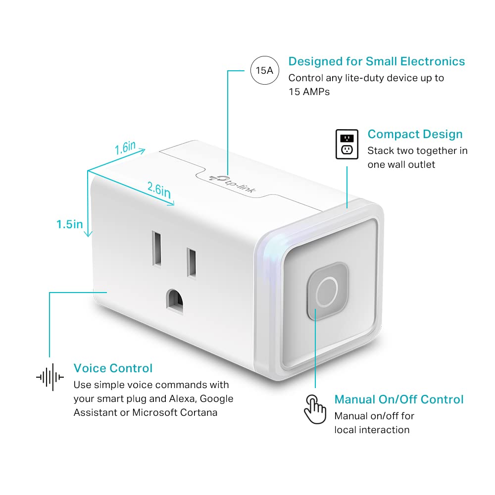 Kasa Smart Plug Mini by TP-Link (HS103) - Smart Home WiFi Outlet Works with Alexa, Echo and Google Home, No Hub Required, Remote Control, 2.4GHz WiFi Required, 15 Amp, UL Certified, 1-Pack, White