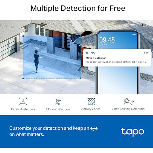 TP-Link Tapo 2K QHD Pan/Tilt Outdoor Wired Security Wi-Fi Camera, 360° Visual Coverage, Full-Color Night Vision Up to 98ft, Smart Motion Tracking, Person Detection,Physical Privacy Mode(Tapo C510W)