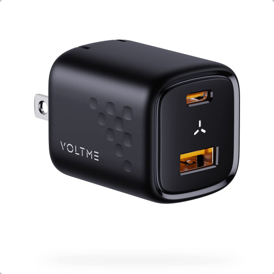 VOLTME USB C Charger, 30W GaN III USB Wall Charger, 2 Port Compact Charger Block with Foldable Plug for iPhone 14 13 12 11 Pro Max Mini, Galaxy, Note, iPad Pro, Pixel Black