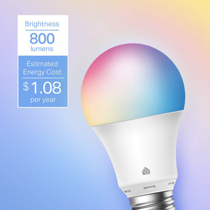 Kasa Smart Light Bulbs, Full Colour Changing Dimmable Smart WiFi Bulbs Compatible with Alexa and Google Home, A19, 9W 800 Lumens,2.4Ghz only, No Hub Required, 2-Pack (KL125P2), Multicolour