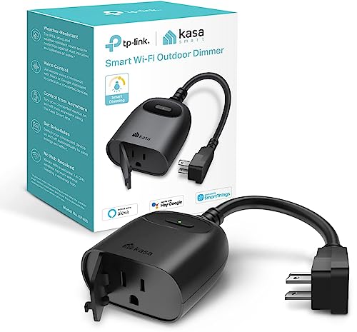Kasa Smart Outdoor Dimmer Plug by TP-Link (KP405) - IP64 Waterproof Plug for Outdoor String Lights, Works with Alexa, Long Wi-Fi Range, 2.4GHz WiFi Required, No Hub Required, ETL Certified Black