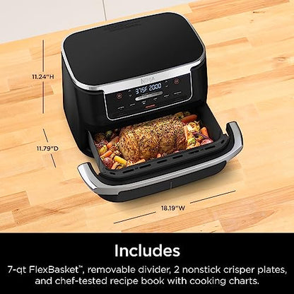 Ninja DZ071 Foodi 6-in-1 FlexBasket Air Fryer with 7-QT MegaZone & Basket Divider for Large Proteins & Full Meals, Smart Finish Cook 2 Foods 2 Ways, Family Sized Capacity, Air Fry, Roast & More, Black