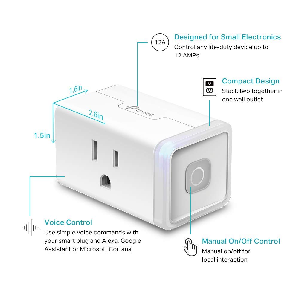 Kasa Smart Plug Mini by TP-Link (HS103P4) - Smart Home WiFi Outlet Works with Alexa, Echo and Google Home, No Hub Required, Remote Control, 2.4GHz WiFi Required, 15 Amp, UL Certified, 4-Pack, White