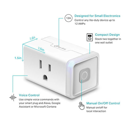 Kasa Smart Plug Mini by TP-Link (HS103P4) - Smart Home WiFi Outlet Works with Alexa, Echo and Google Home, No Hub Required, Remote Control, 2.4GHz WiFi Required, 15 Amp, UL Certified, 4-Pack, White