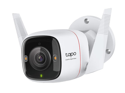 Tapo TP-Link ColorPro Wi-Fi Outdoor Camera | Plug-in | Daylight Clarity at Night | 2K QHD | Person/Pet/Vehicle Detection | Local/Cloud Storage | 127° FOV | Built-in Siren C325WB