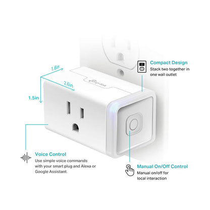 Kasa Smart Plug Mini by TP-Link (HS103P2) - Smart Home WiFi Outlet Works with Alexa, Echo and Google Home, No Hub Required, Remote Control, 2.4GHz WiFi Required, 15 Amp, UL Certified, 2-Pack, White