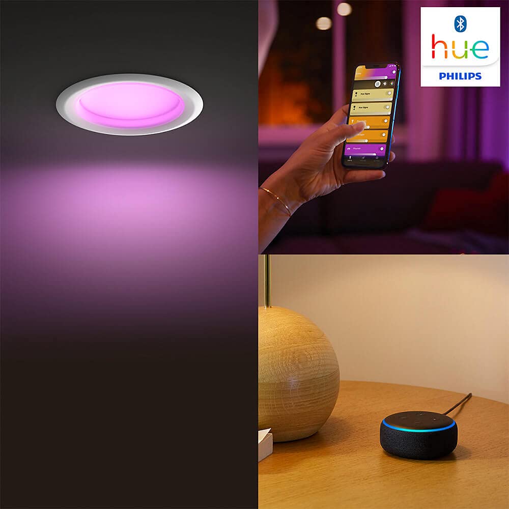 Philips Hue White & Color Ambiance Smart Retrofit Recessed Downlight 4", Color Changing, Bluetooth & Zigbee Compatible (Hue Hub Optional), Smart Ceiling Lighting