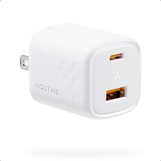 VOLTME USB C Charger, 30W GaN III USB Wall Charger, 2 Port Compact Charger Block with Foldable Plug for iPhone 14 13 12 11 Pro Max Mini, Galaxy, Note, iPad Pro, Pixel White