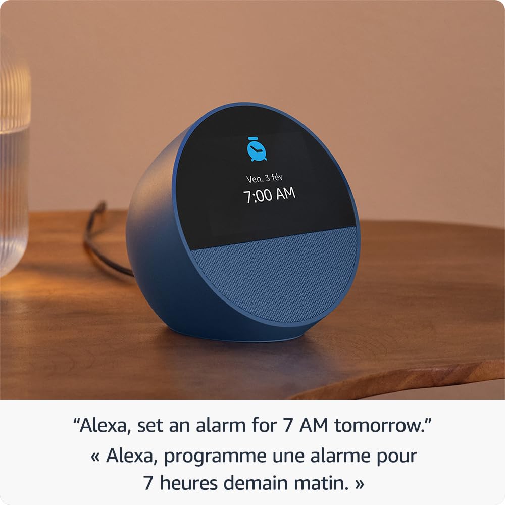 Amazon Echo Spot (2024 release), Smart alarm clock with vibrant sound + Alexa, Black