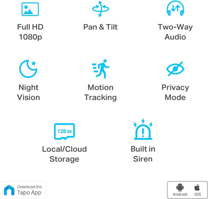 TP-Link Tapo Smart Pan/Tilt Indoor Security Camera, 360° Motion Tracking, 1080p Full HD WiFi Camera for Pet/Baby, Night Vision, 2-Way Audio, 128 GB Local Storage, Works w/Alexa & Google (Tapo C200)