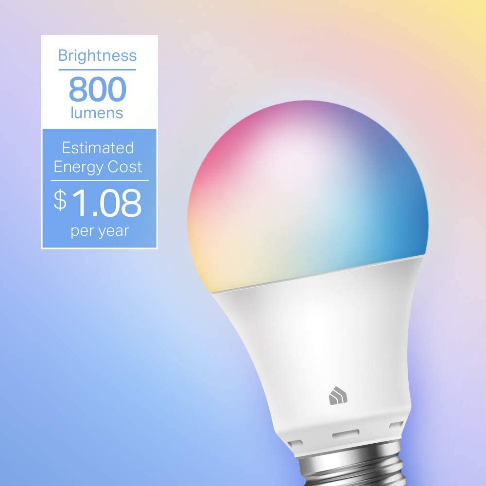 Kasa Smart Light Bulbs, Full Colour Changing Dimmable Smart WiFi Bulbs Compatible with Alexa and Google Home, A19, 9W 800 Lumens,2.4Ghz only, No Hub Required, 4-Pack (KL125P4), Multicolour