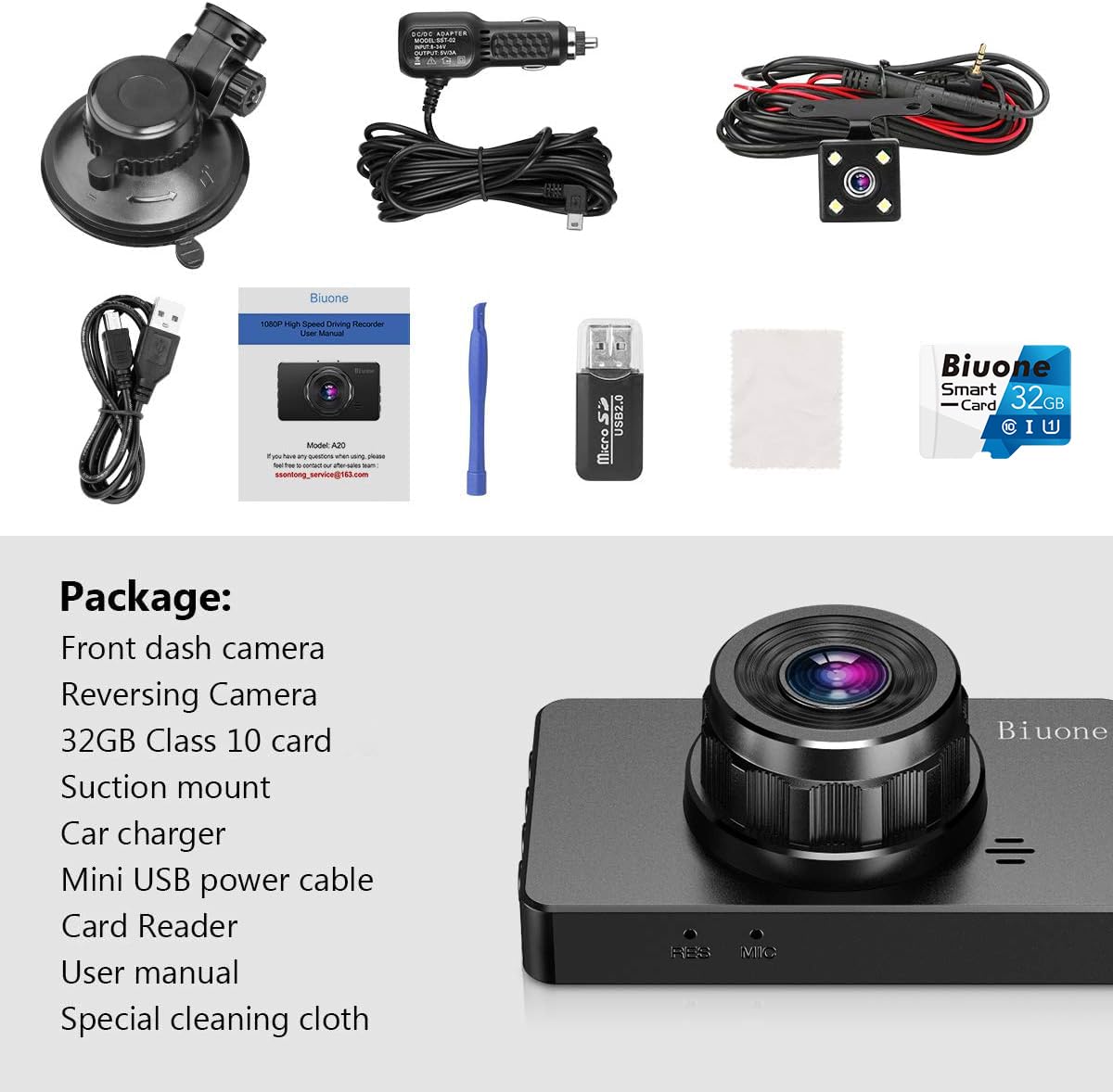 Dash Cam Dash Camera for Cars, Dash Cam Front and Rear Camera with 32G Card, Car Dashcam 1080P Dashboard Camera with Super Night Vision G-Sensor,WDR,Parking Monitor,Loop Recording