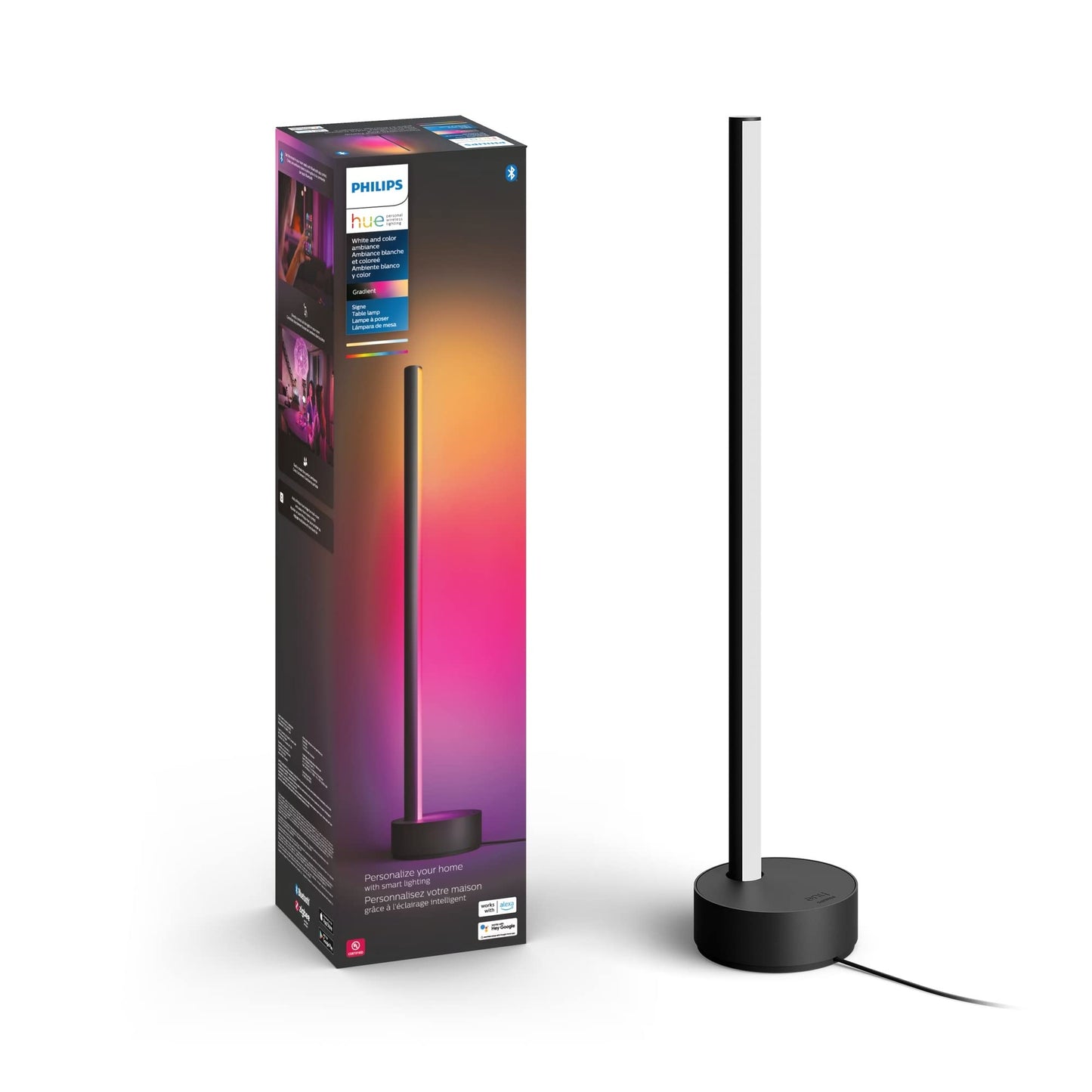 Philips Hue Signe Smart Table Lamp, Black - White and Color Ambiance LED Color-Changing Light - 1 Pack - Control with Hue App - Works with Alexa, Google Assistant, and Apple Homekit