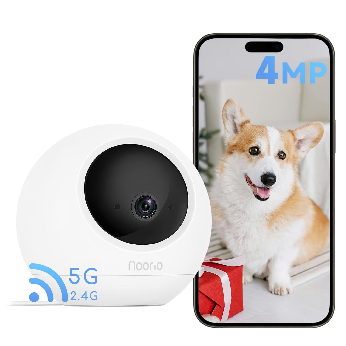 Noorio T110 Indoor Security Camera as Baby Monitor and Pet Camera with Phone App 2 Way Audio, 360 Pan Tilt 2.4/5GHz WiFi Wired Security Camera, Local Storage, Work with Alexa