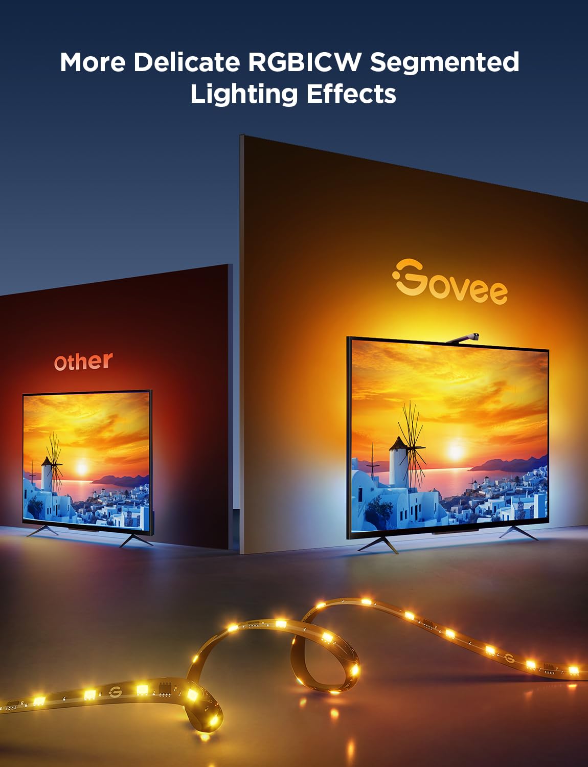 Govee TV Backlight 3 Lite with Fish-Eye Correction Function Sync to 40-50 Inch TVs, 7.8ft RGBICW Wi-Fi TV LED Backlight with Camera, 4 Colors in 1 Lamp Bead, Voice and APP Control, Adapter