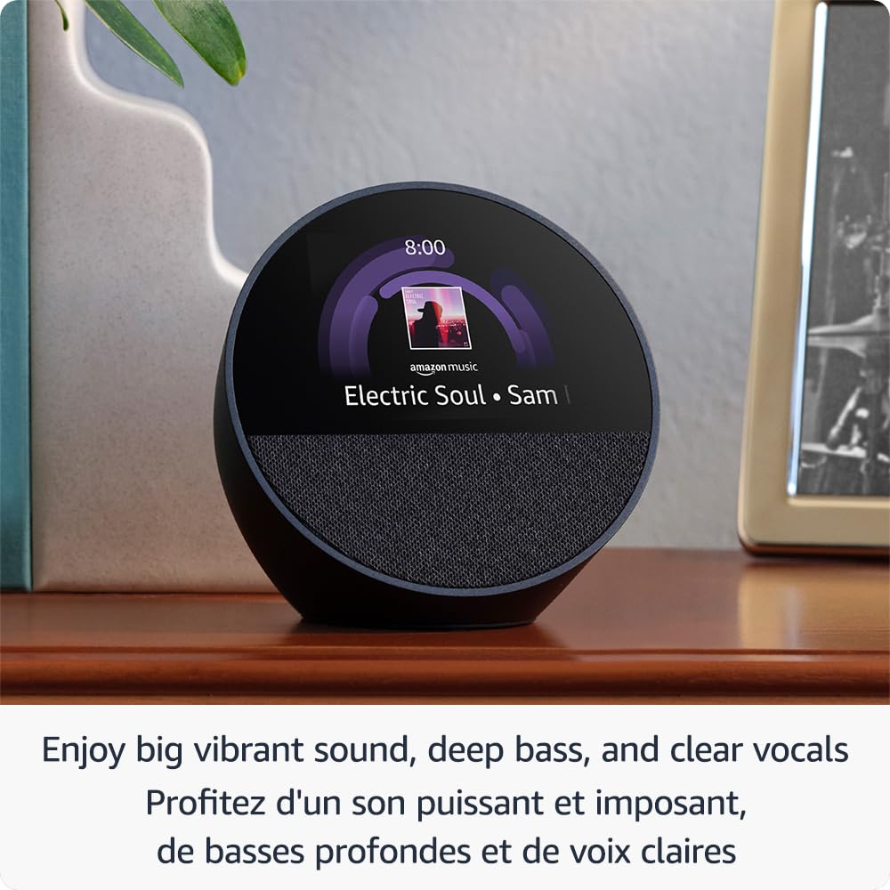 Amazon Echo Spot (2024 release), Smart alarm clock with vibrant sound + Alexa, Black