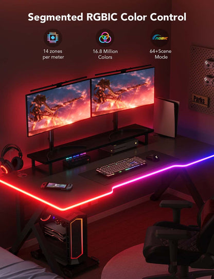 Govee RGBIC Gaming Lights, 10ft Neon Rope Lights Soft Lighting for Gaming Desks, LED Strip Lights Syncing with Razer Chroma, Support Cutting, Smart App Control, Music Sync