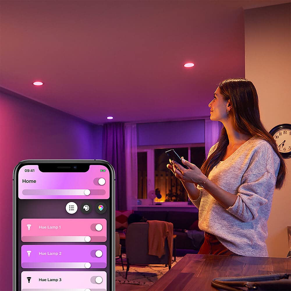 Philips Hue White & Color Ambiance Smart Retrofit Recessed Downlight 4", Color Changing, Bluetooth & Zigbee Compatible (Hue Hub Optional), Smart Ceiling Lighting